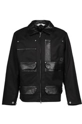 DECKARD COTTON GABARDINE X LEATHER DOUBLE FRONT JACKET / BLK