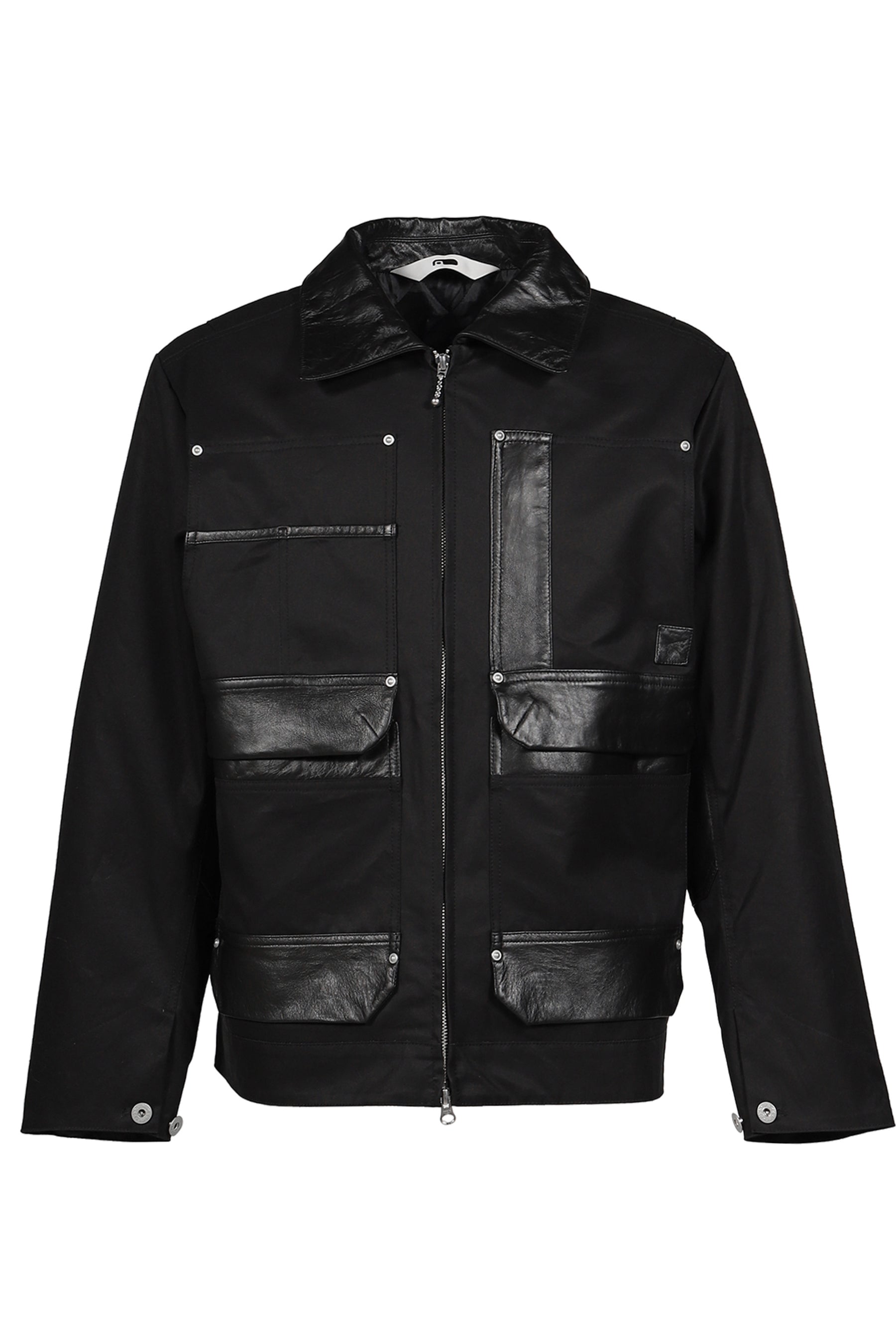 DECKARD COTTON GABARDINE X LEATHER DOUBLE FRONT JACKET / BLK