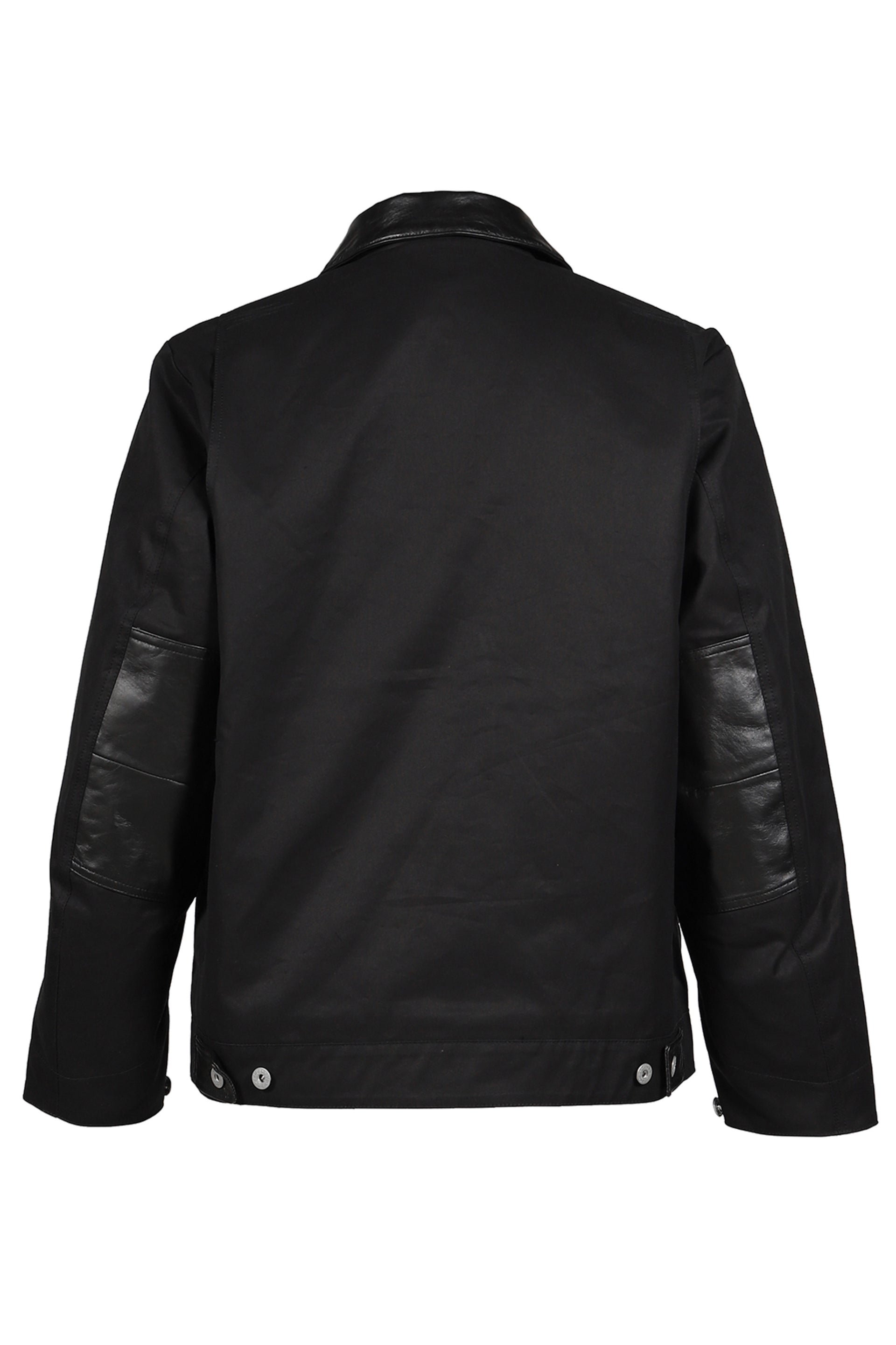 DECKARD COTTON GABARDINE X LEATHER DOUBLE FRONT JACKET / BLK