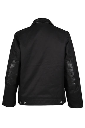 DECKARD COTTON GABARDINE X LEATHER DOUBLE FRONT JACKET / BLK