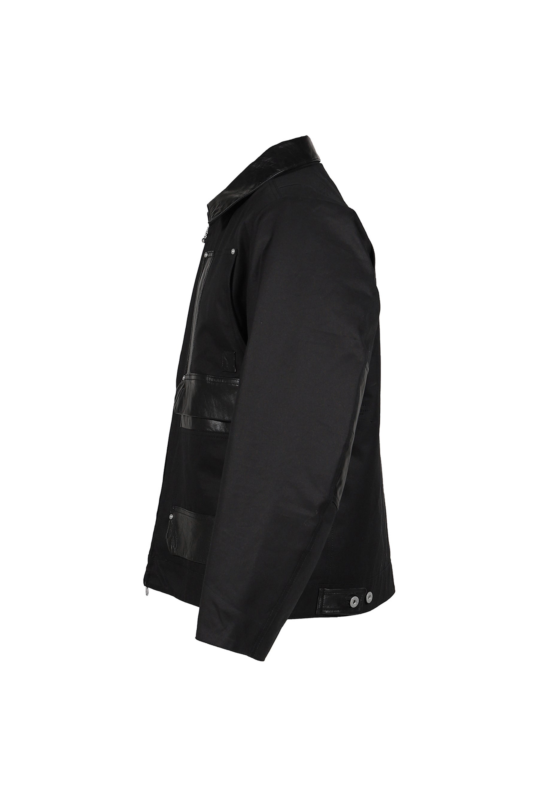 DECKARD COTTON GABARDINE X LEATHER DOUBLE FRONT JACKET / BLK