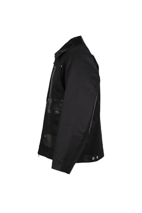 DECKARD COTTON GABARDINE X LEATHER DOUBLE FRONT JACKET / BLK