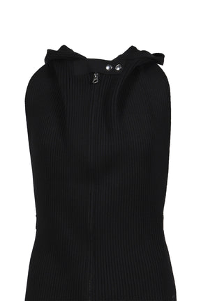 SLEEVELESS ZIPPED WOOL CARDIGAN / BLK 