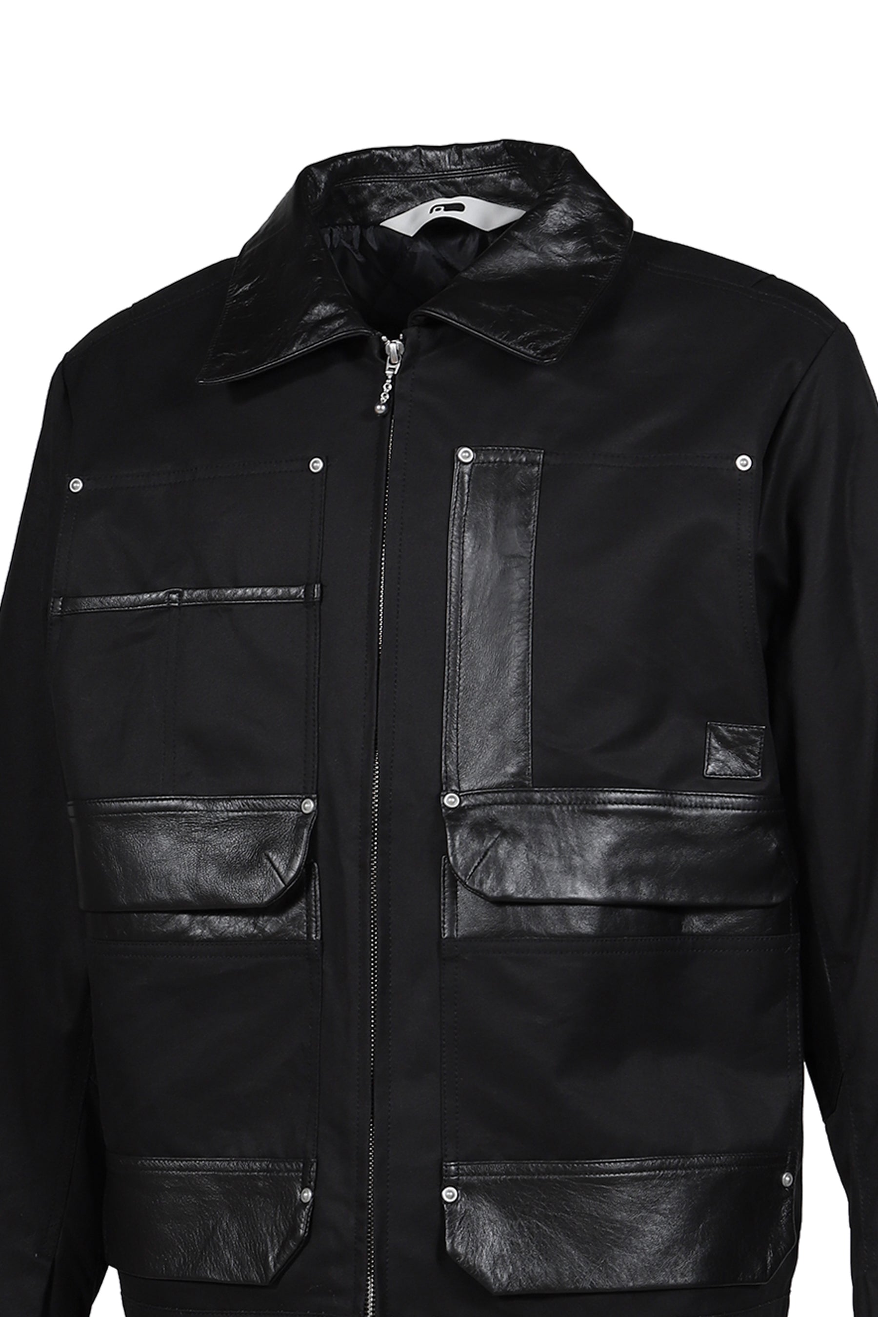 DECKARD COTTON GABARDINE X LEATHER DOUBLE FRONT JACKET / BLK