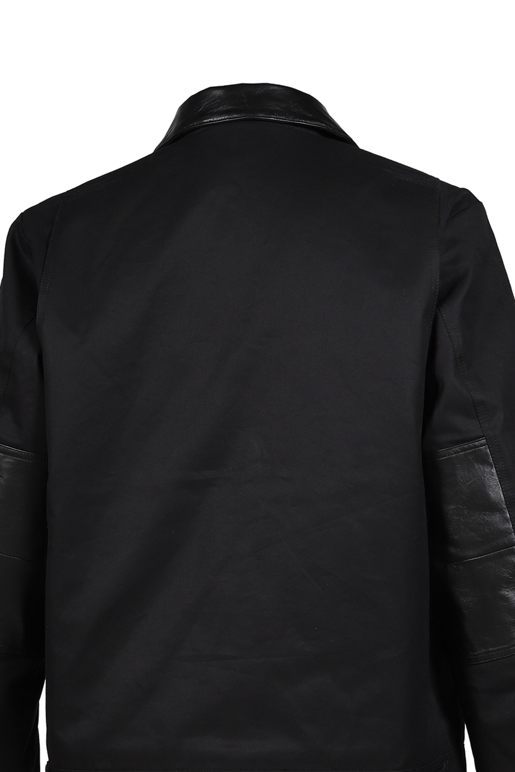 DECKARD COTTON GABARDINE X LEATHER DOUBLE FRONT JACKET / BLK