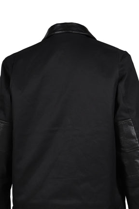 DECKARD COTTON GABARDINE X LEATHER DOUBLE FRONT JACKET / BLK