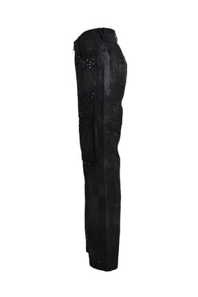 RHINESTONE CORTING DENIM PANTS / BLK