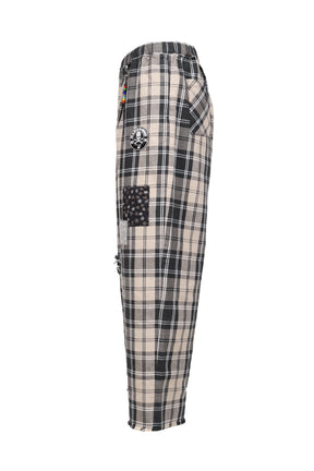 MJ SW PLAID FLANNEL BEACH PANTS / BLK