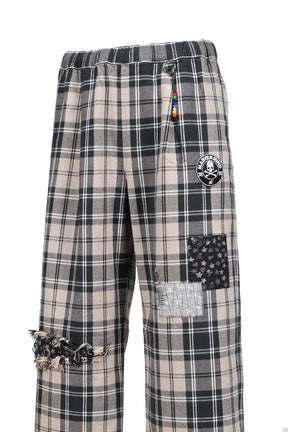 MJ SW PLAID FLANNEL BEACH PANTS / BLK
