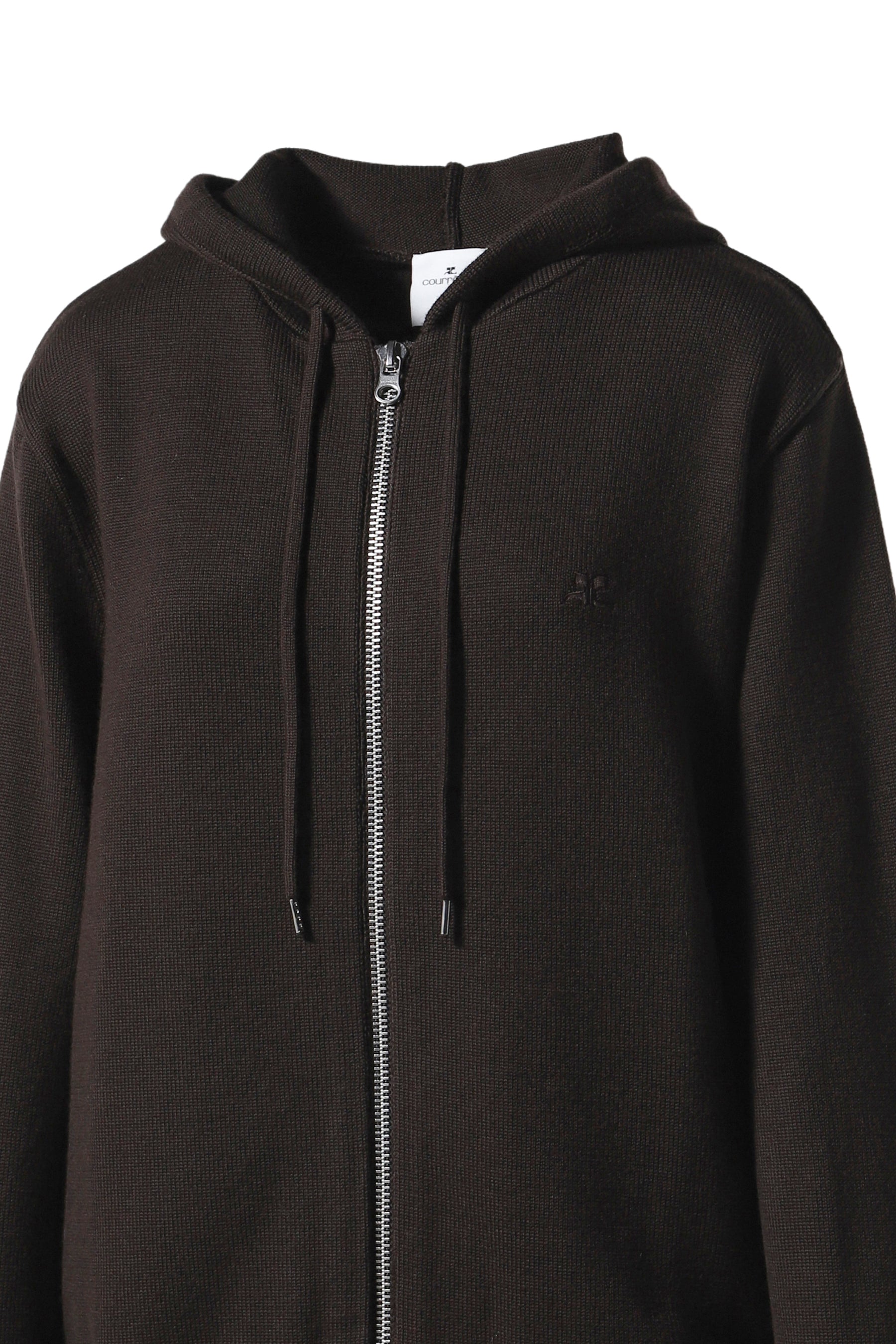 ZIPPED WOOL HOODED CARDIGAN / MUD BRW