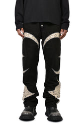 IRON STEEL FOCUS LEATHER DENIM PANTS / BLK