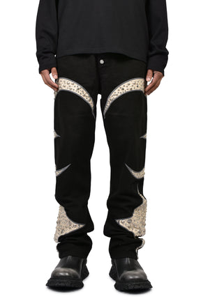 IRON STEEL FOCUS LEATHER DENIM PANTS / BLK