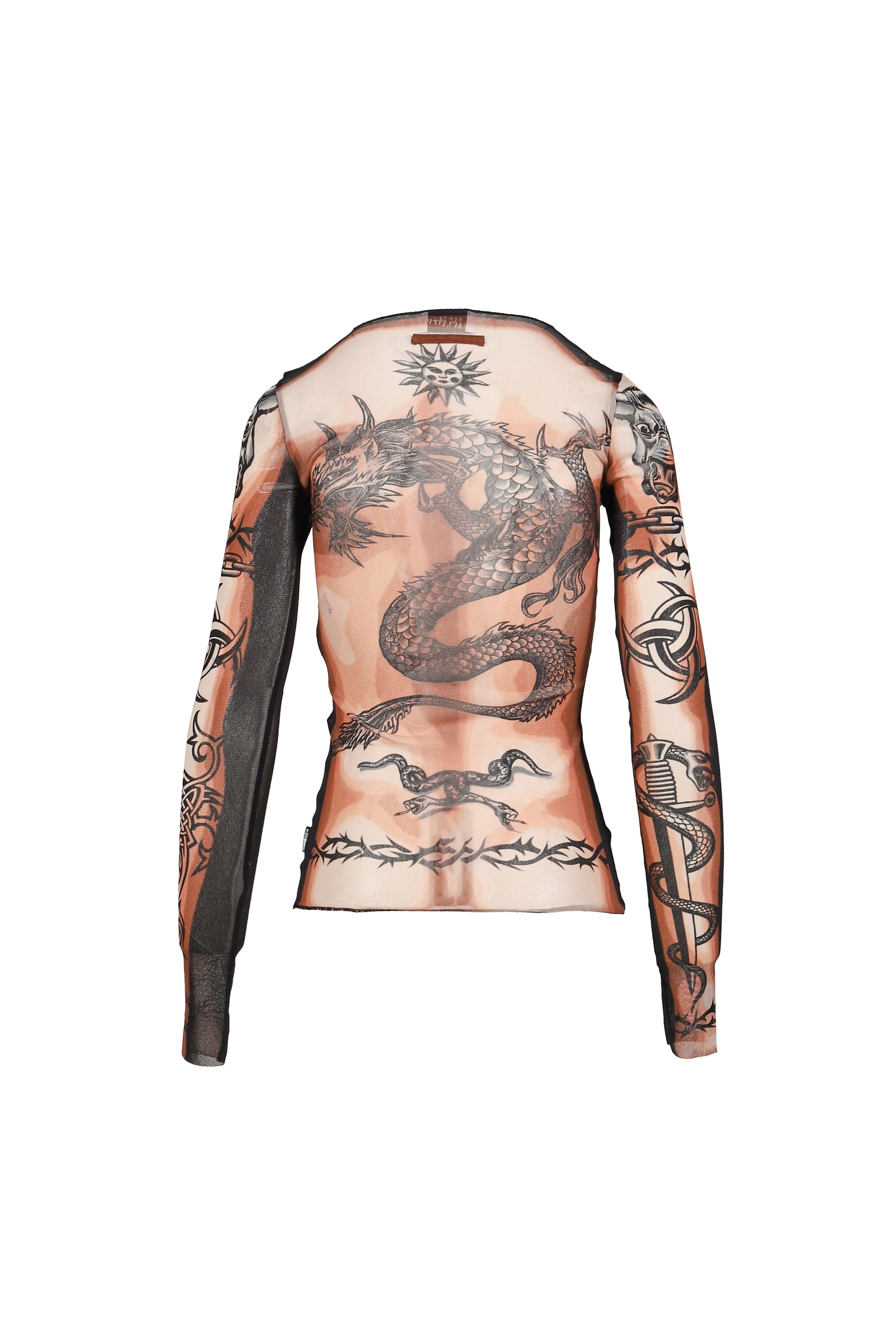 Jean Paul Gaultier RE-EDITION : LONG SLEEVES CREW NECK TOP - PRINTED "SAFE SEX TATOO" / NUDE/BRW/B
