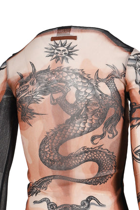 Jean Paul Gaultier RE-EDITION : LONG SLEEVES CREW NECK TOP - PRINTED "SAFE SEX TATOO" / NUDE/BRW/B