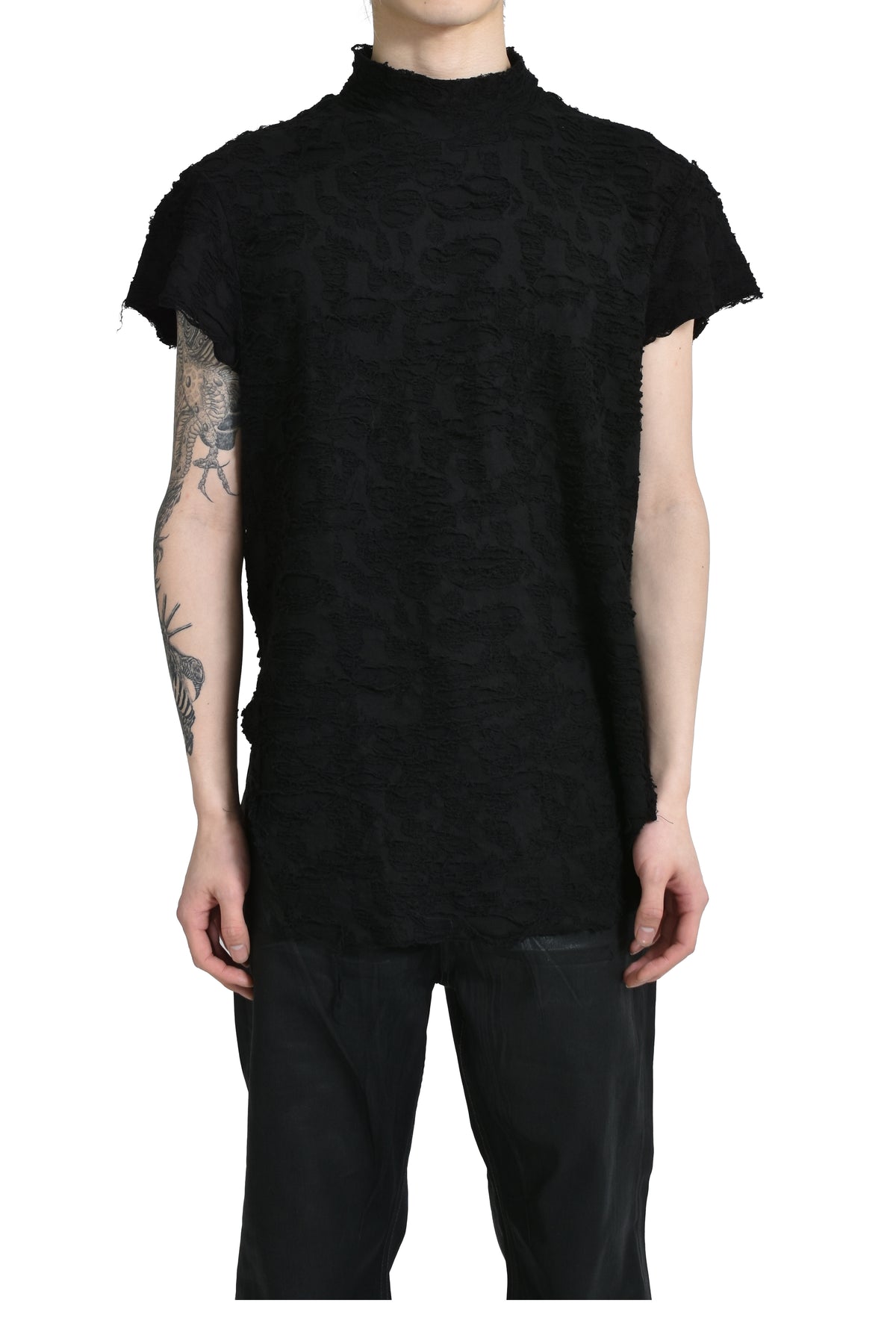 COTTON DAMAGE JACQUARD T-SHIRT / BLK