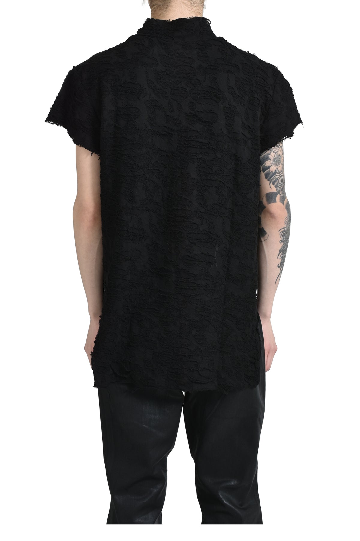 COTTON DAMAGE JACQUARD T-SHIRT / BLK