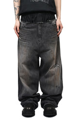 SWEATPANTS LAYERED DENIM PANTS / BLK