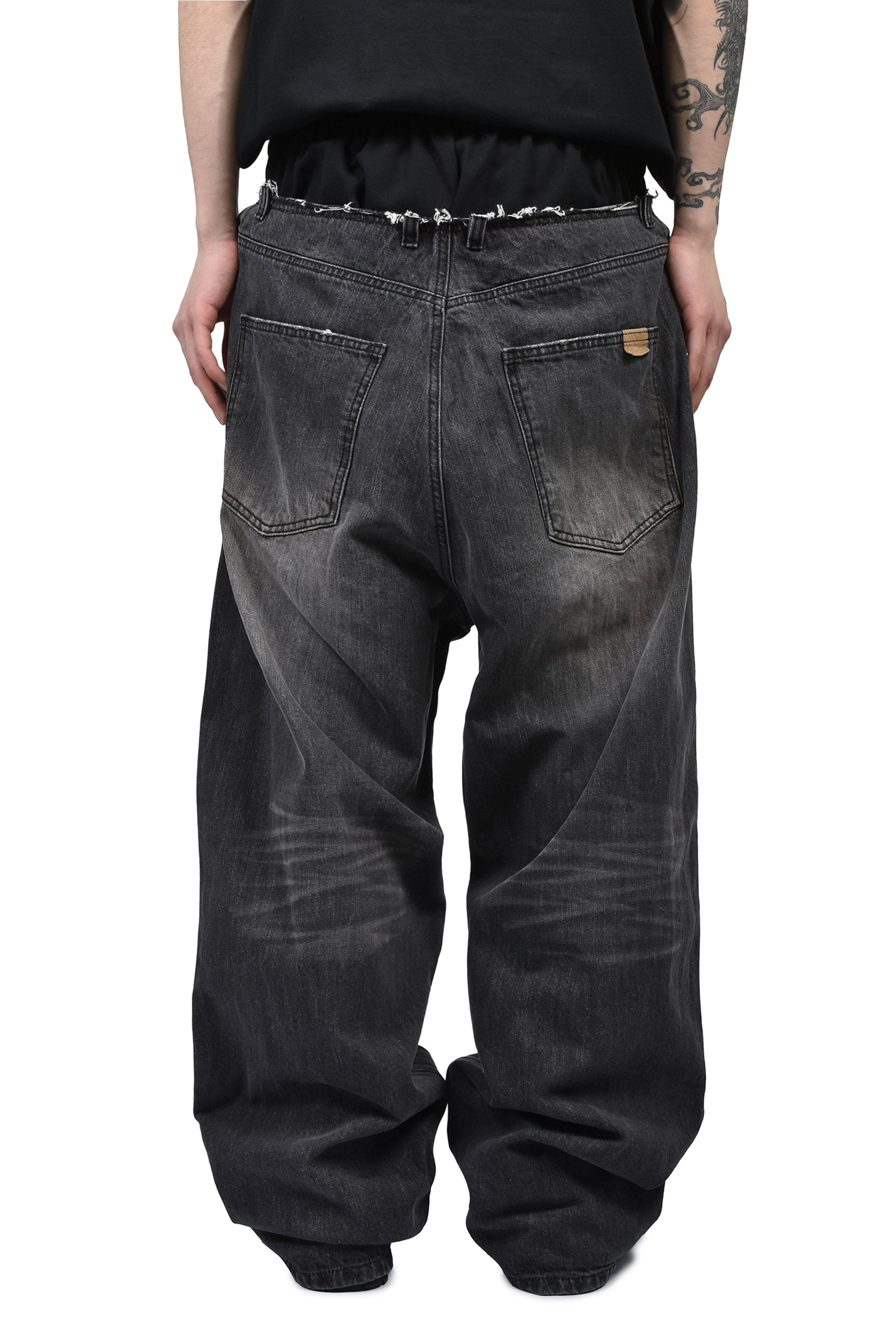 SWEATPANTS LAYERED DENIM PANTS / BLK