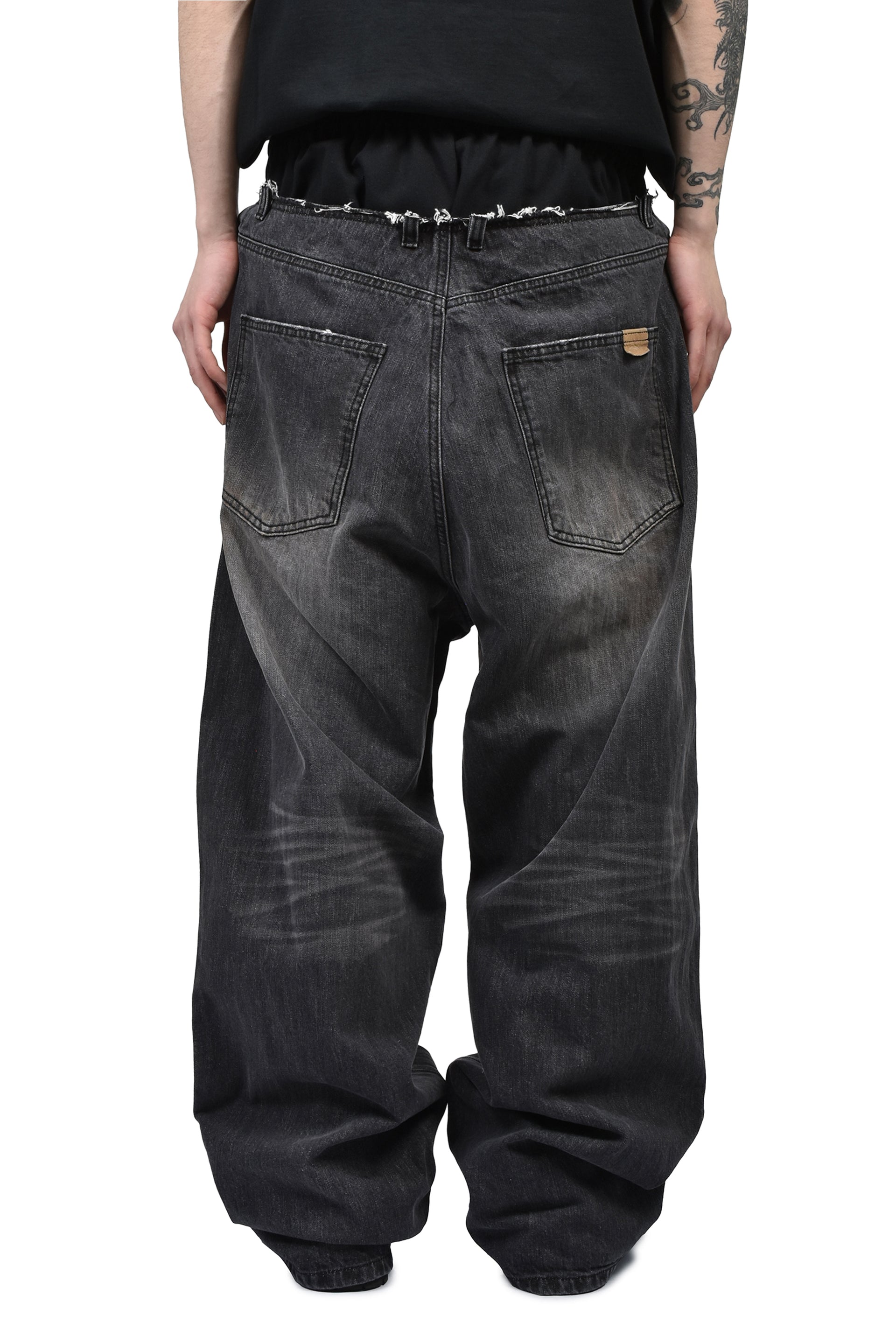 SWEATPANTS LAYERED DENIM PANTS / BLK