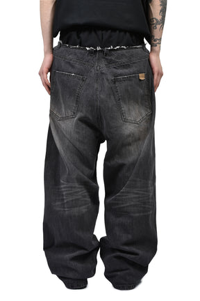 SWEATPANTS LAYERED DENIM PANTS / BLK