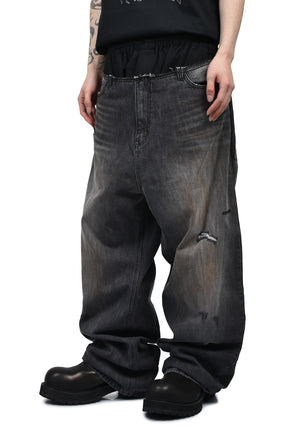 SWEATPANTS LAYERED DENIM PANTS / BLK