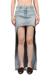 CIRCLE EDGED DENIM SKIRT / FADED BLUE DENIM