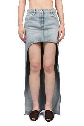 CIRCLE EDGED DENIM SKIRT / FADED BLUE DENIM