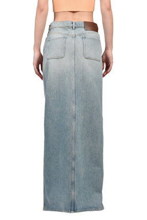 CIRCLE EDGED DENIM SKIRT / FADED BLUE DENIM