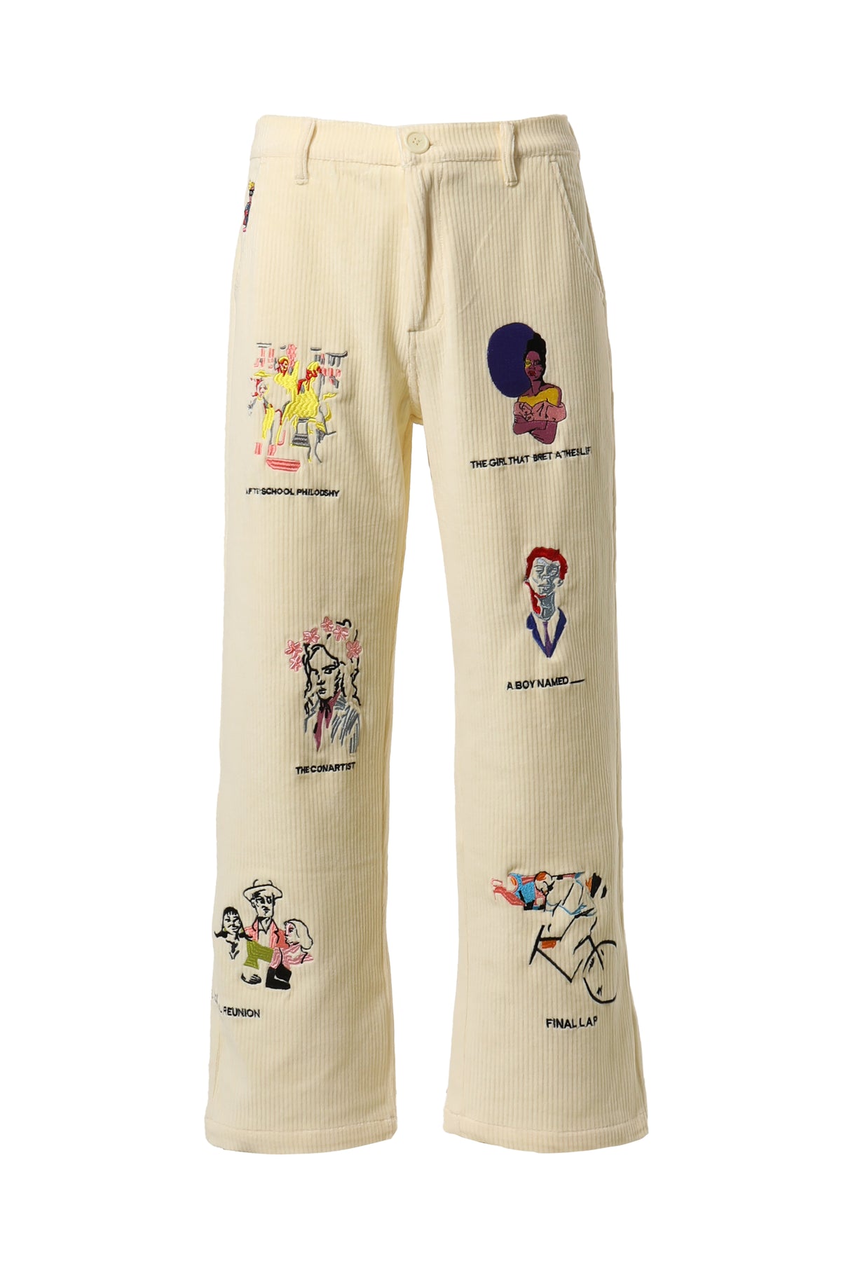 KIDSUPER MUSEUM EMBROIDERED CORD PANTS / CREAM