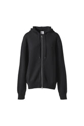 ZIPPED WOOL HOODED CARDIGAN / BLK