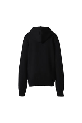 ZIPPED WOOL HOODED CARDIGAN / BLK