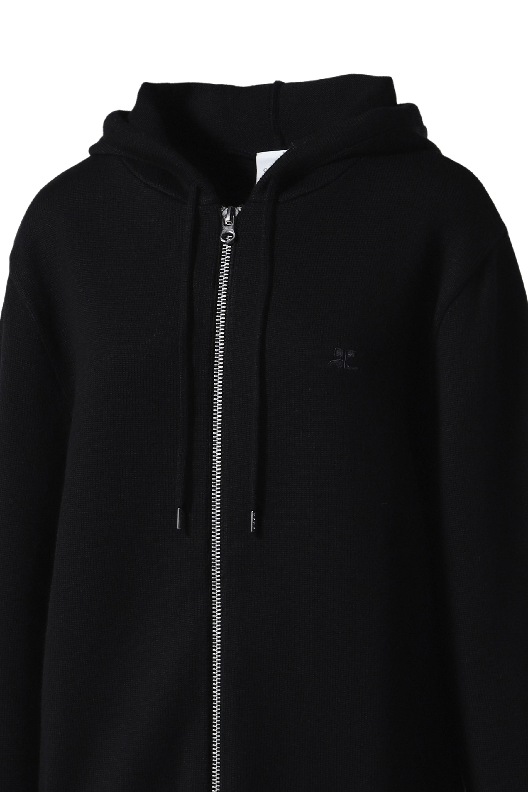 ZIPPED WOOL HOODED CARDIGAN / BLK