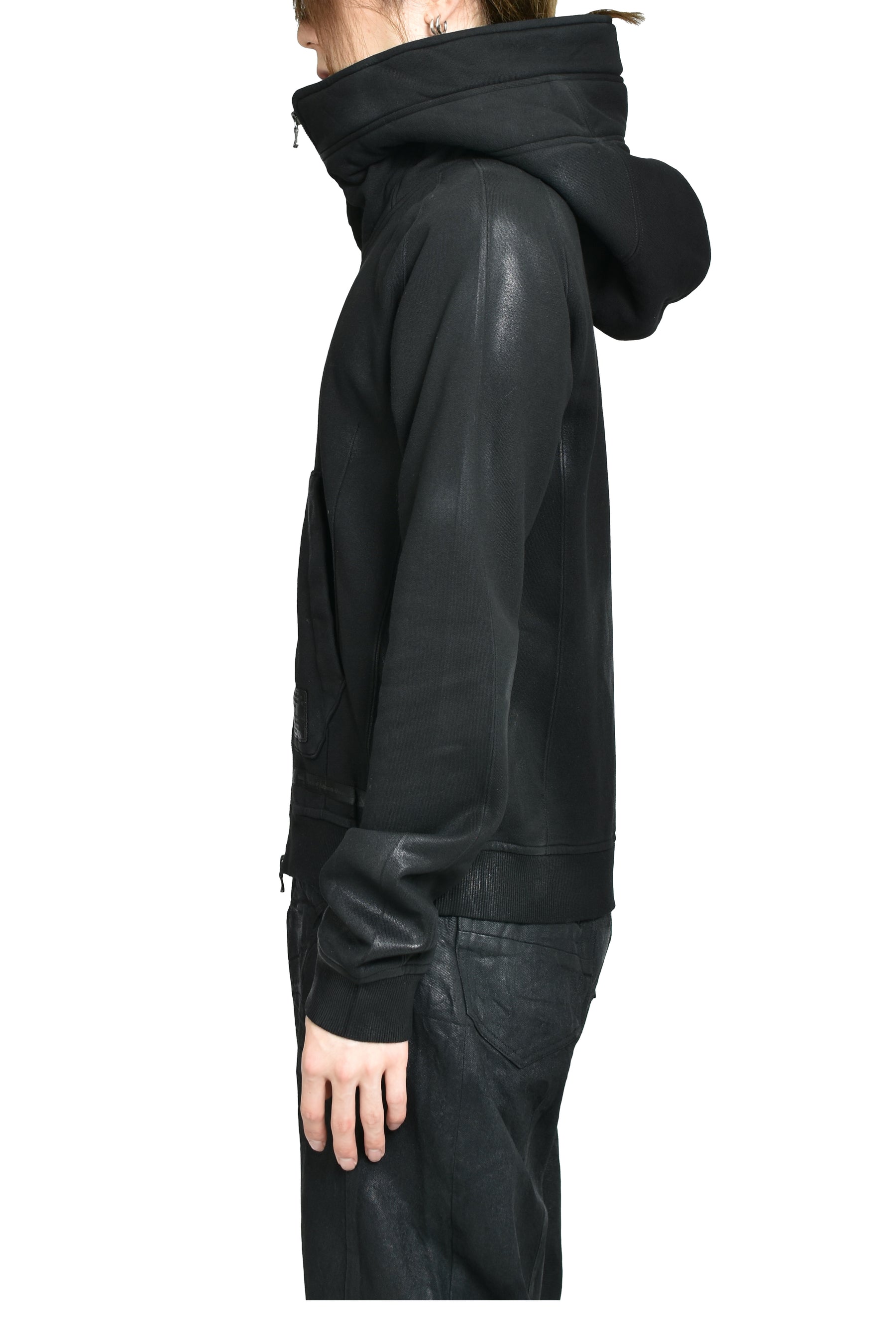 COATING ZIP UP HOODIE / BLK WAX 