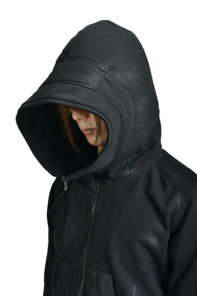 COATING ZIP UP HOODIE / BLK WAX 