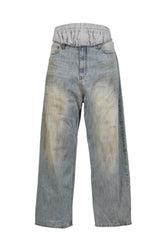 SWEATPANTS LAYERED DENIM PANTS / BLUE