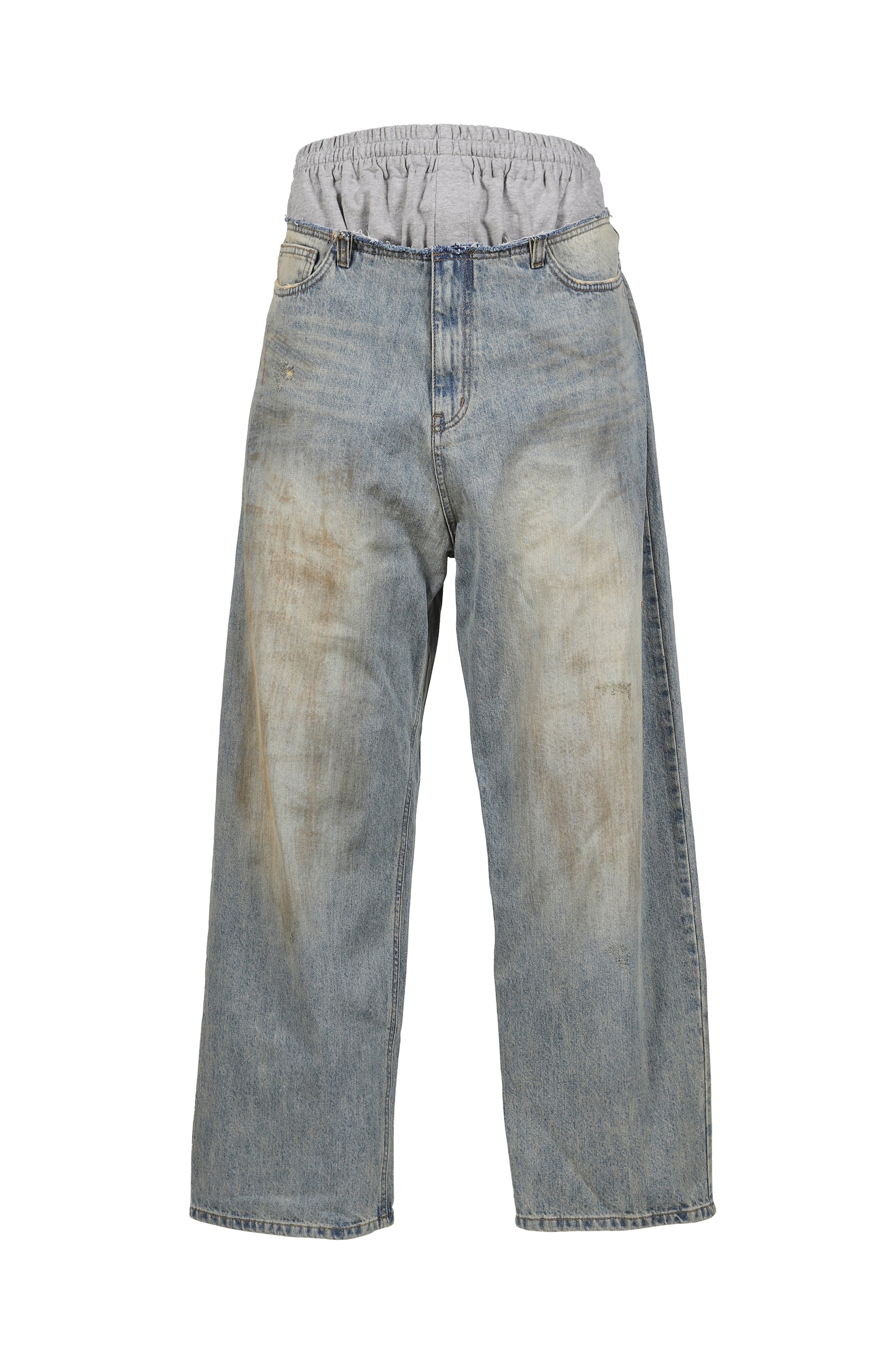 SWEATPANTS LAYERED DENIM PANTS / BLUE