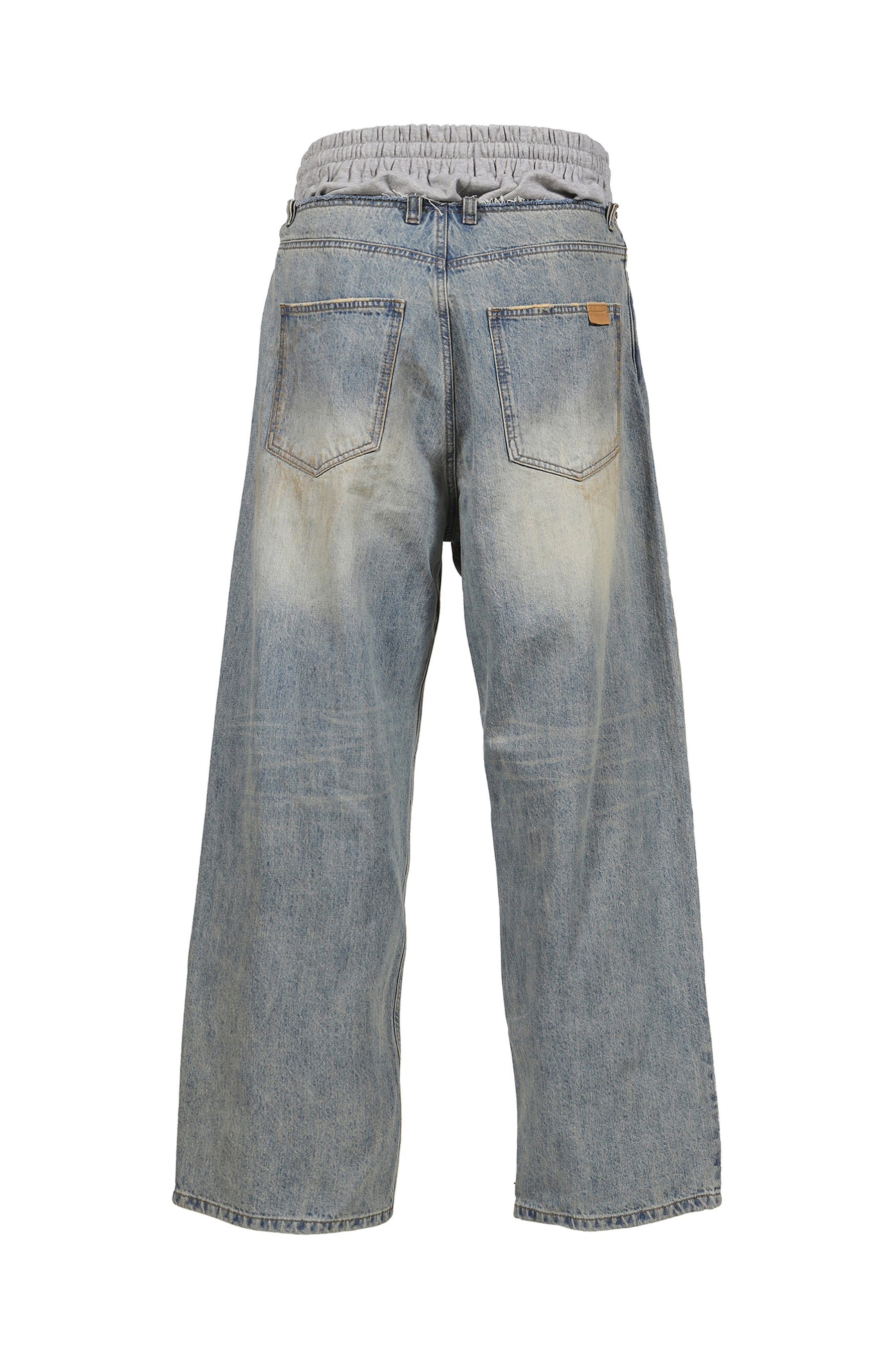 SWEATPANTS LAYERED DENIM PANTS / BLUE