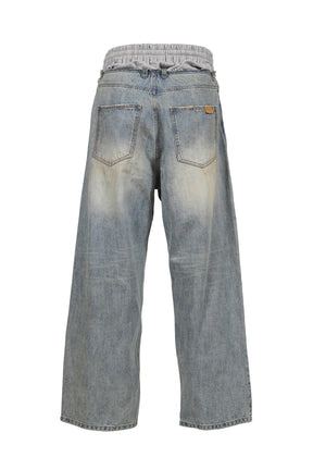 SWEATPANTS LAYERED DENIM PANTS / BLUE