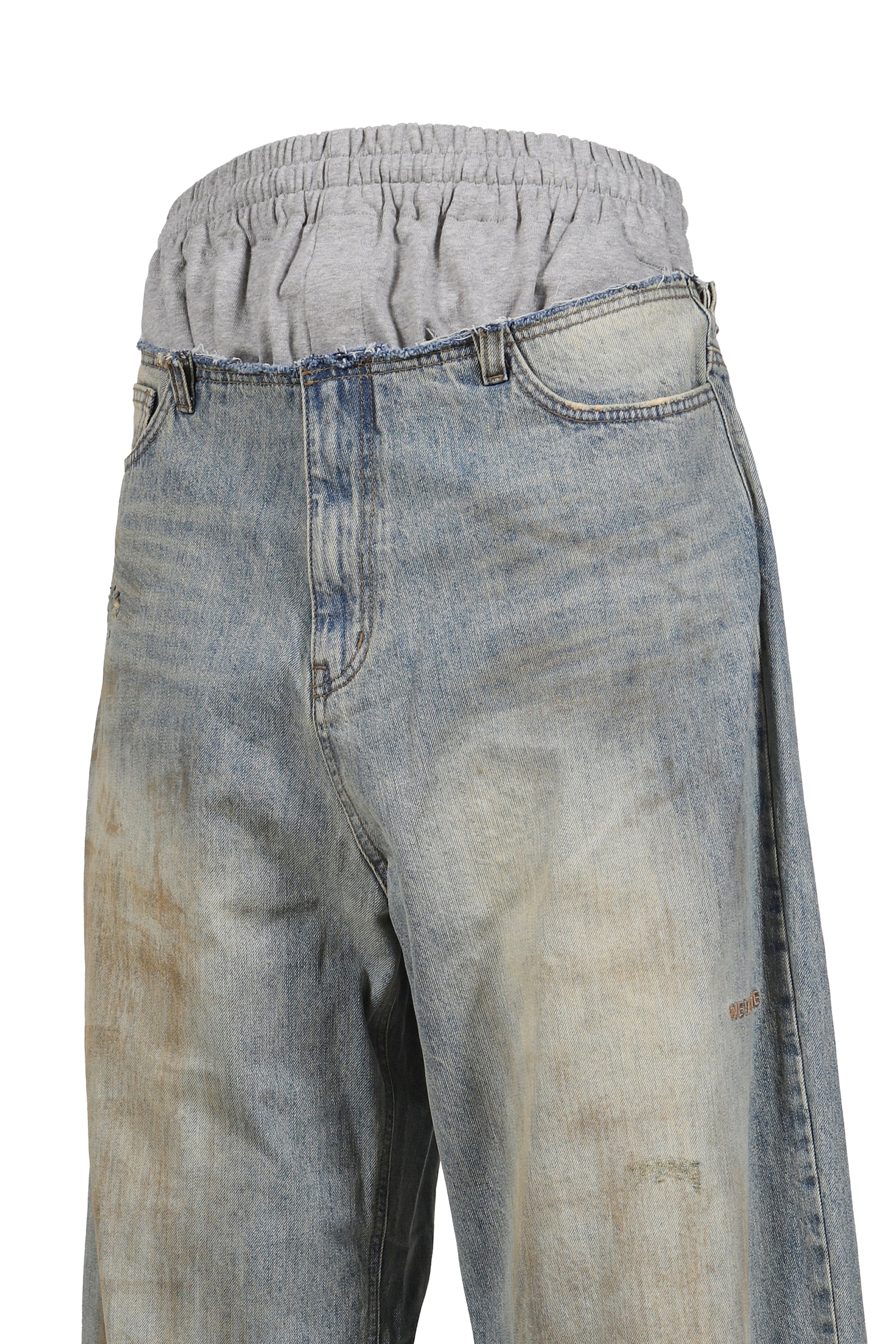 SWEATPANTS LAYERED DENIM PANTS / BLUE