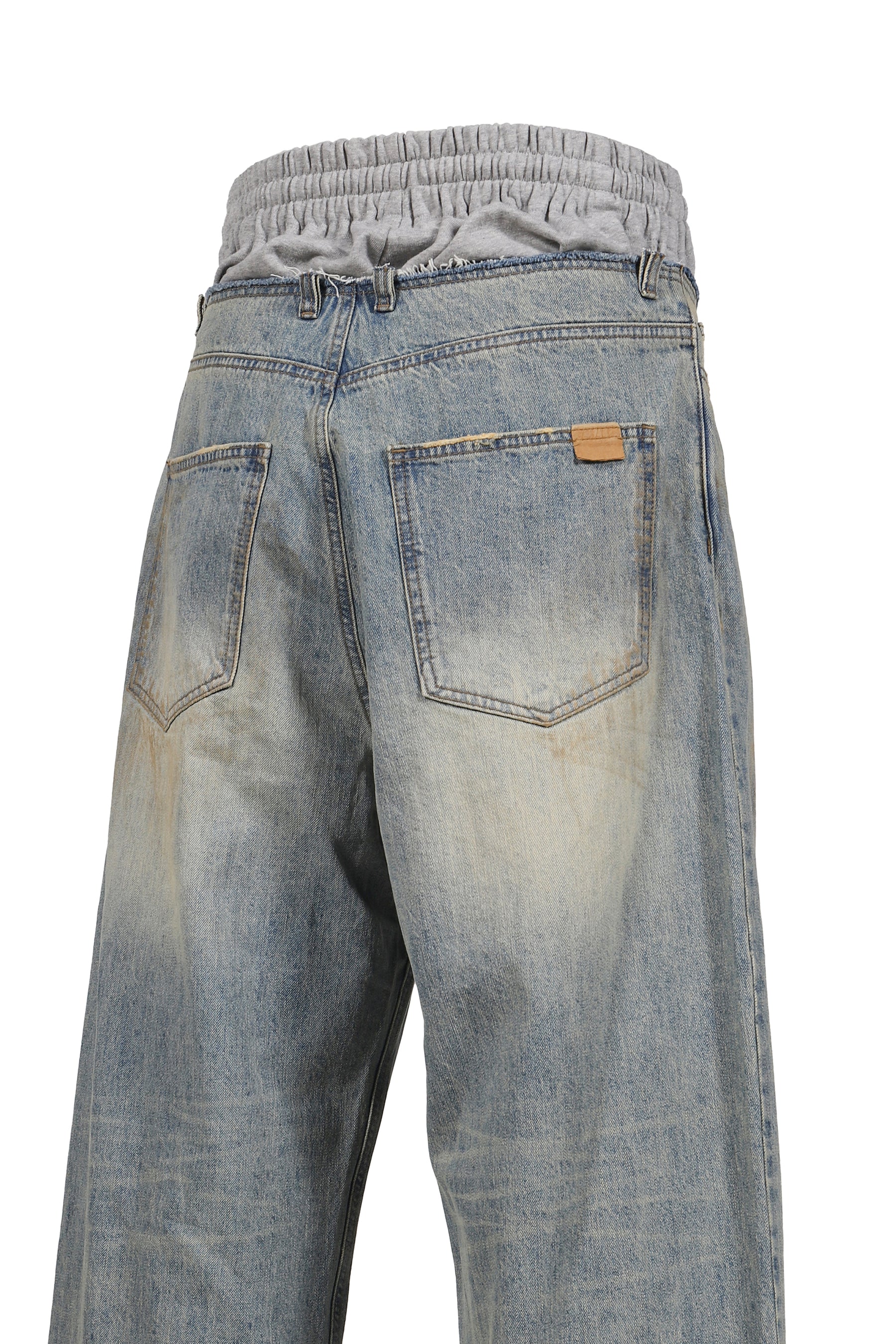 SWEATPANTS LAYERED DENIM PANTS / BLUE
