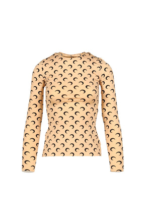 MOON PRINTED JERSEY LS CREWNECK TOP / TAN
