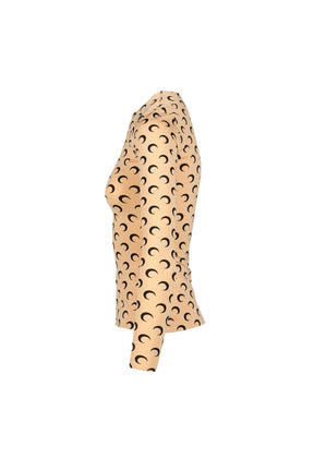 MOON PRINTED JERSEY LS CREWNECK TOP / TAN