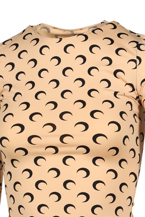 MOON PRINTED JERSEY LS CREWNECK TOP / TAN