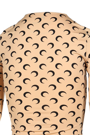 MOON PRINTED JERSEY LS CREWNECK TOP / TAN