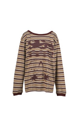 SLANTED SHOULDER STRIPED LONG SLEEVE T-SHIRT / KHA