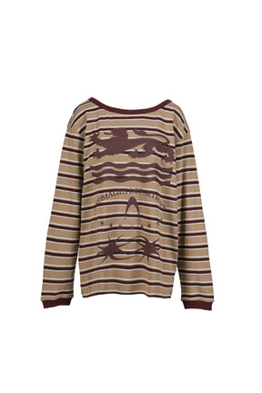 SLANTED SHOULDER STRIPED LONG SLEEVE T-SHIRT / KHA