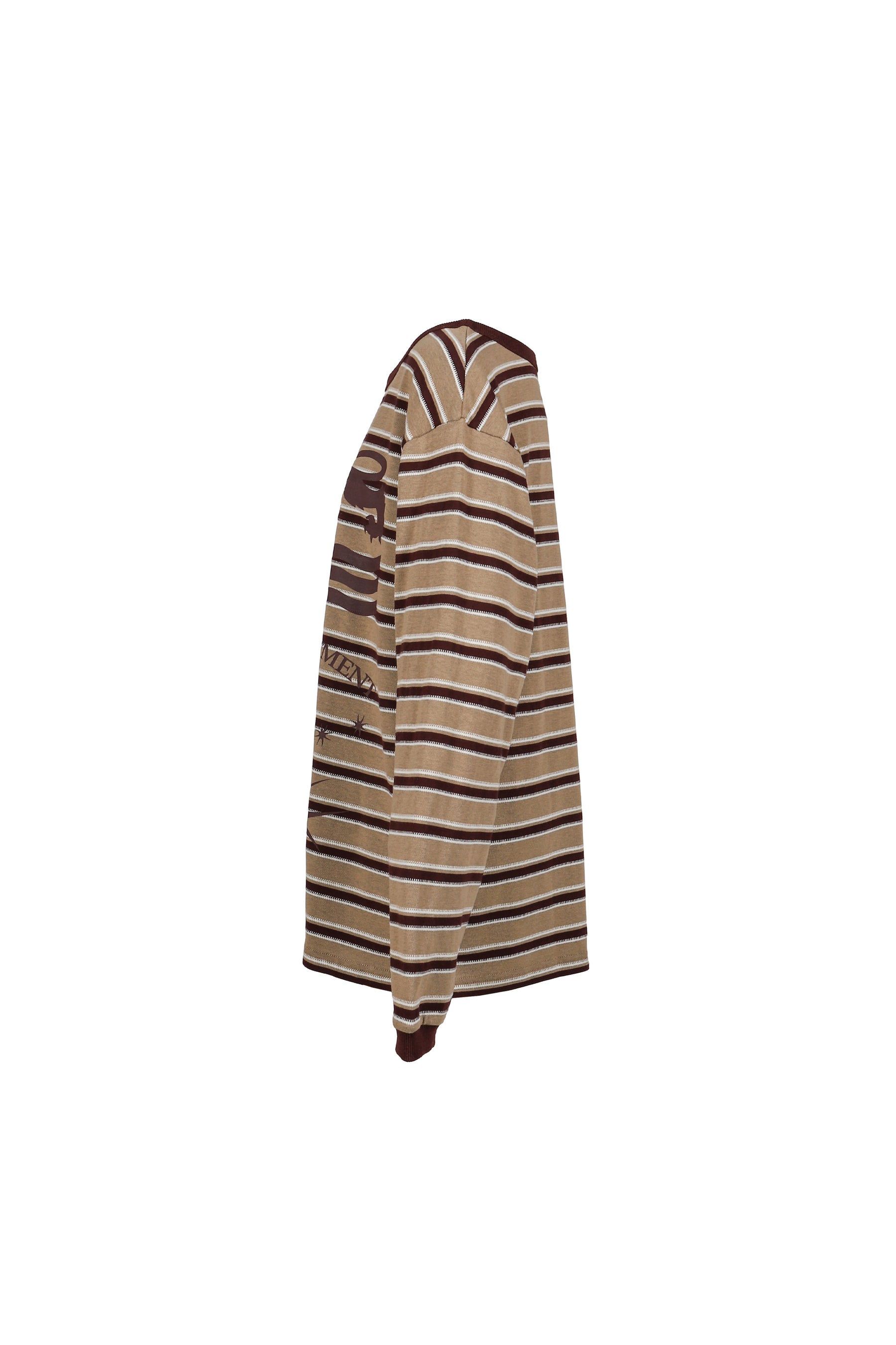 SLANTED SHOULDER STRIPED LONG SLEEVE T-SHIRT / KHA