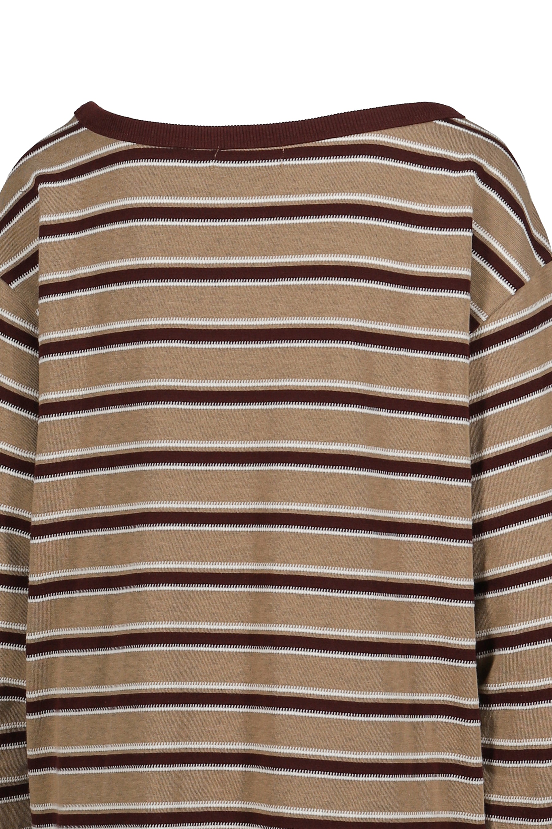 SLANTED SHOULDER STRIPED LONG SLEEVE T-SHIRT / KHA