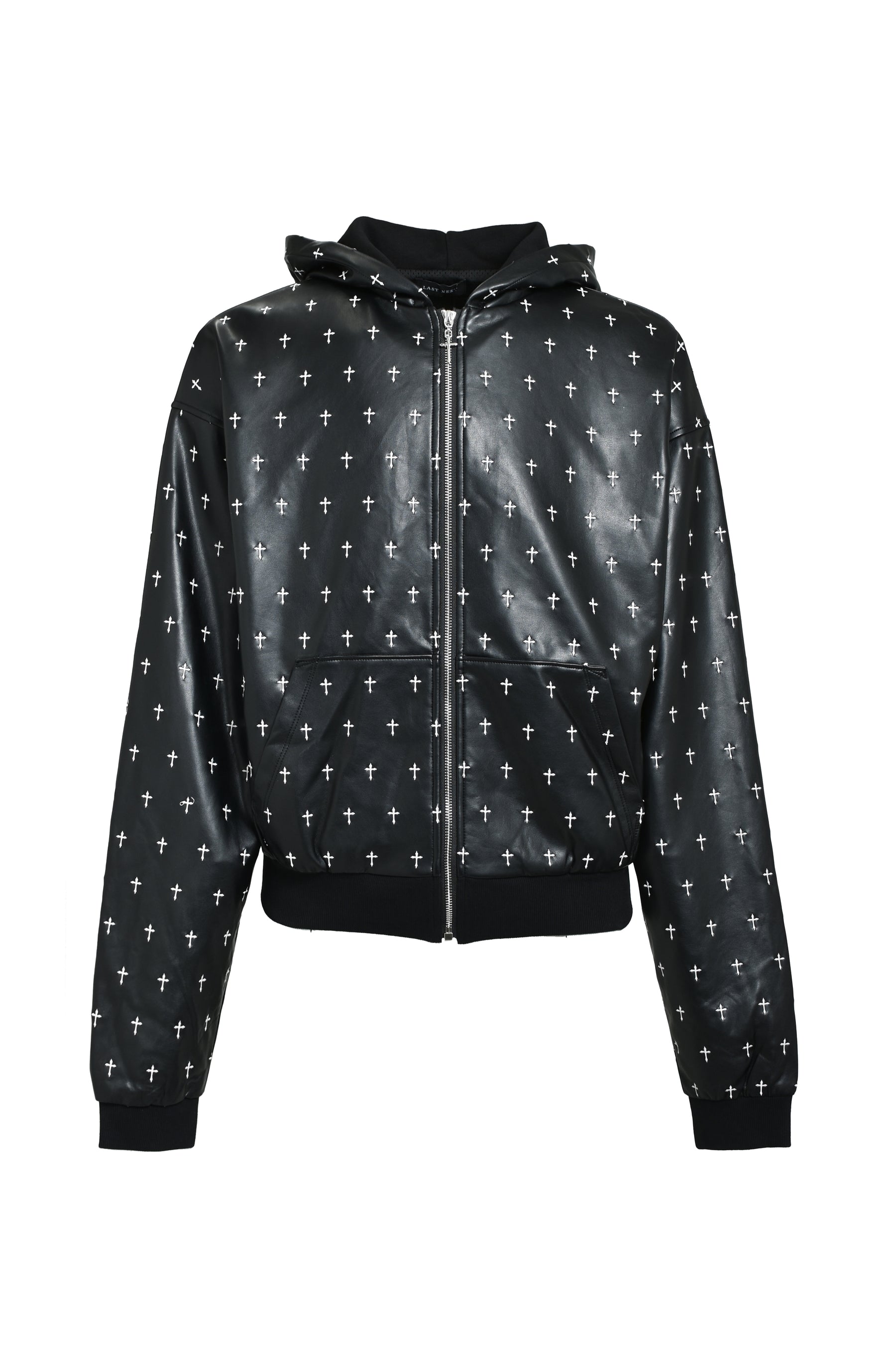 ALLOVER CROSS ZIP-UP HOODIE / BLK