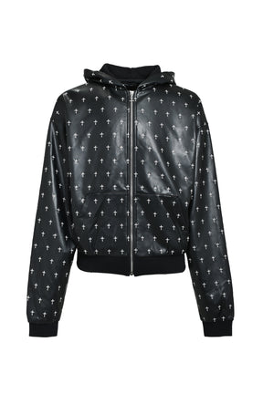 ALLOVER CROSS ZIP-UP HOODIE / BLK
